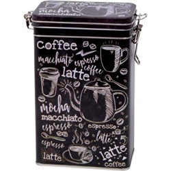Boîte à café rectangulaire en étain style vintage - Noir et blanc - 500 g