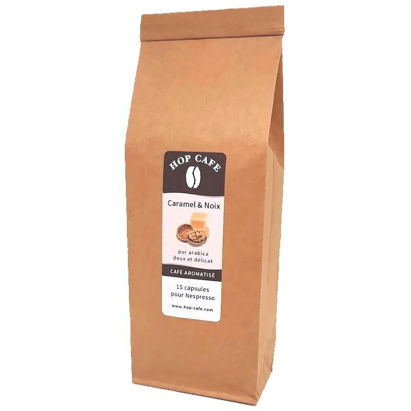 15 Capsules Compatibles de Café aromatisé Caramel et Noix