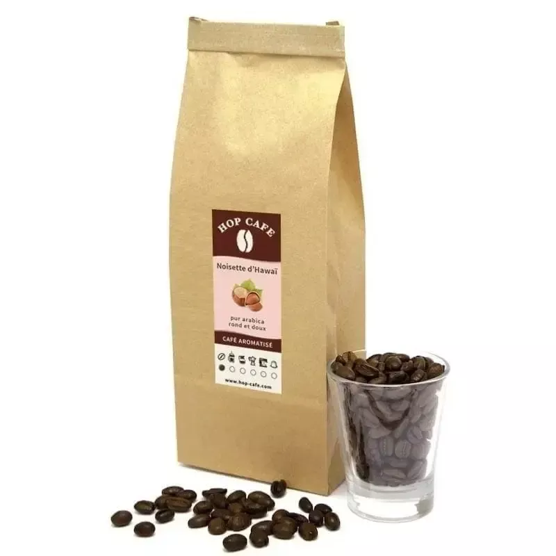 Sachet kraft Hop Café de café en grains aromatisé à la noisette d’Hawaï Sachet kraft Hop Café de café en grains aromatisé à la noisette d’Hawaï