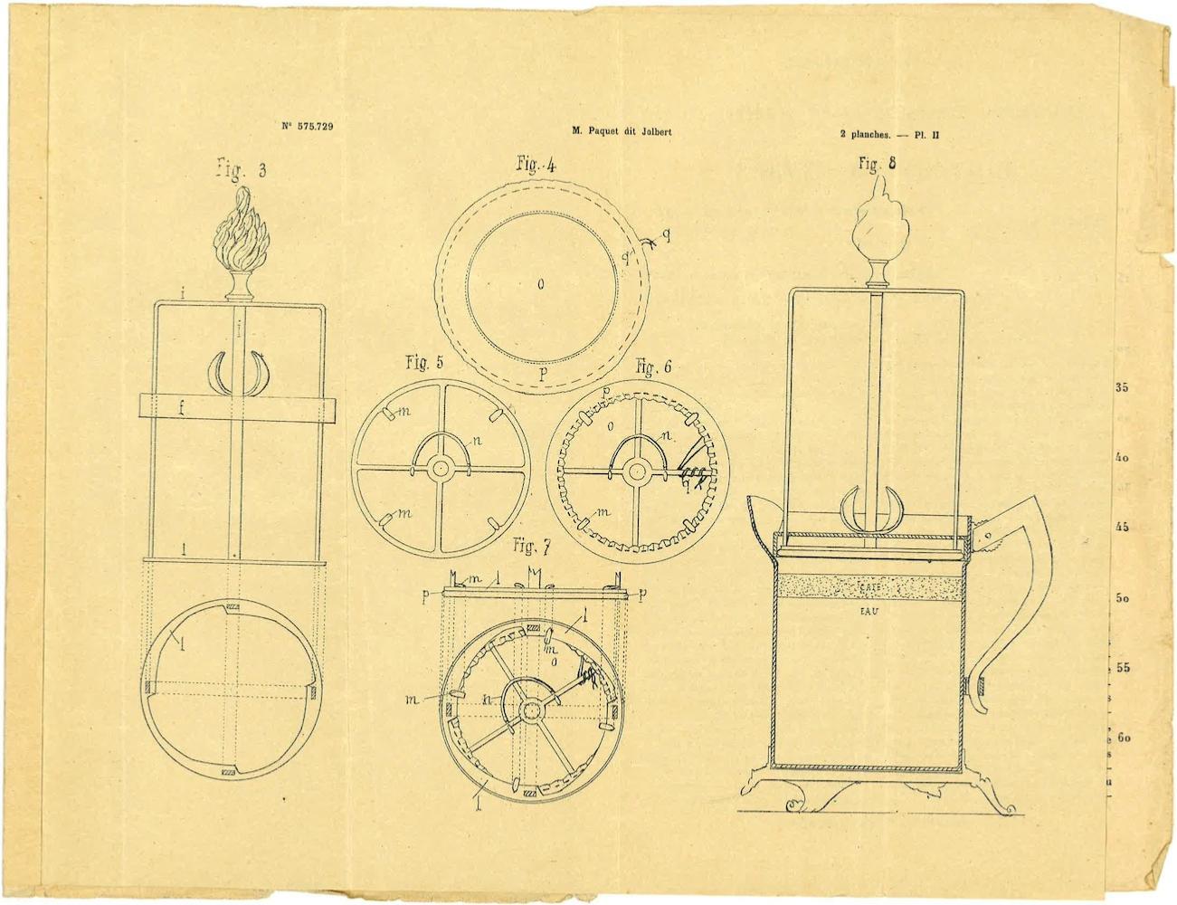 Page 4 du brevet d'invention N°575.729 de l'ONPI daté du 5 aout 1924 - Filtre-presseur à café, thé e